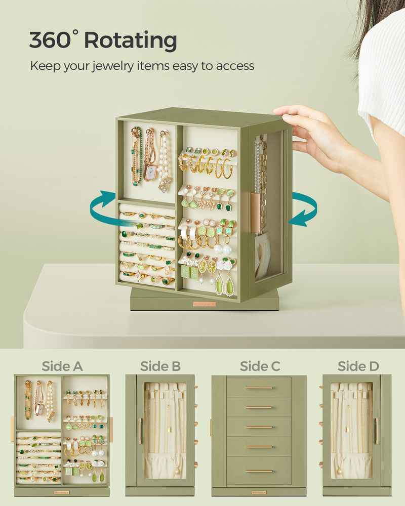 Jewelry Box Organizer - 360 Degree Rotating - 5 Drawers