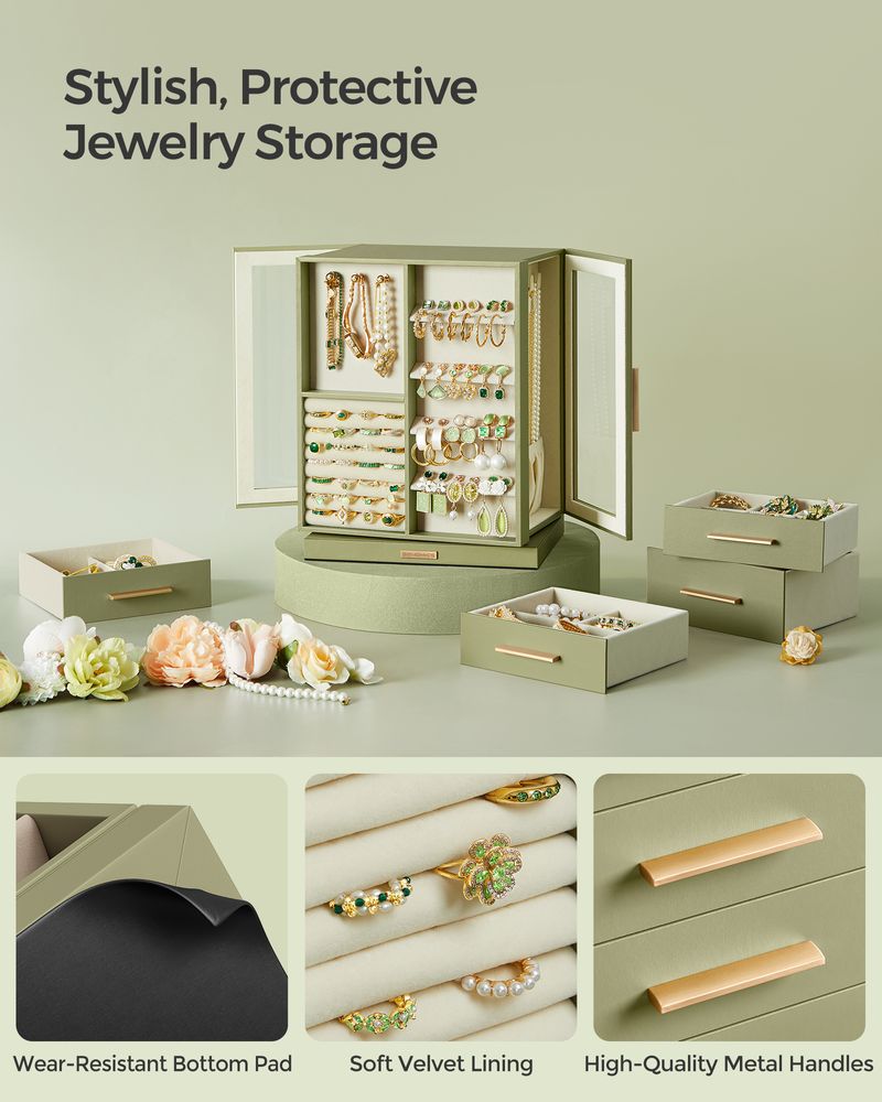 Jewelry Box Organizer - 360 Degree Rotating - 5 Drawers