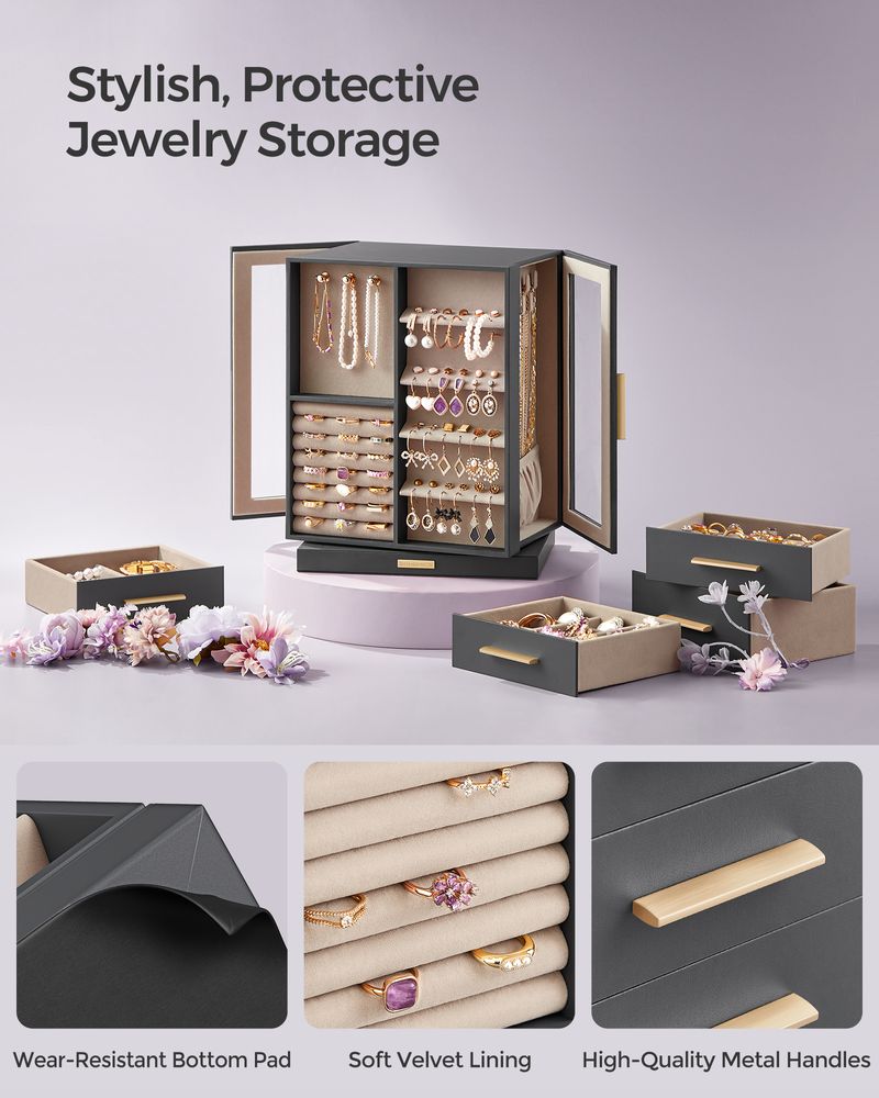 Jewelry Box Organizer - 360 Degree Rotating - 5 Drawers
