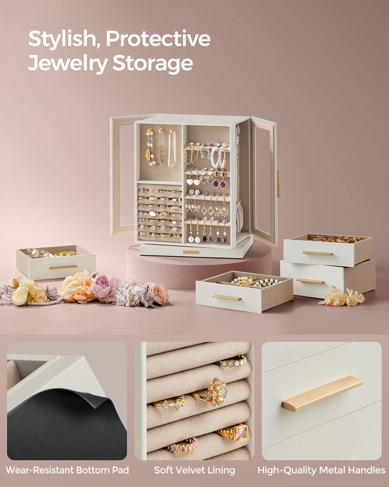 Jewelry Box Organizer - 360 Degree Rotating - 5 Drawers