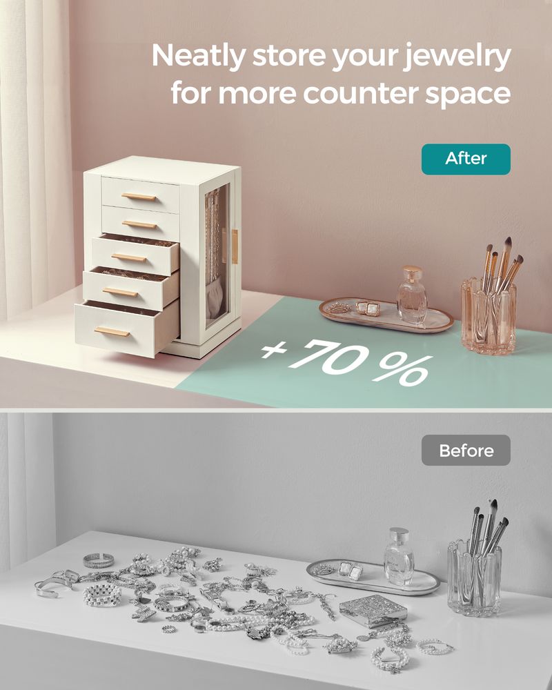 Jewelry Box Organizer - 360 Degree Rotating - 5 Drawers