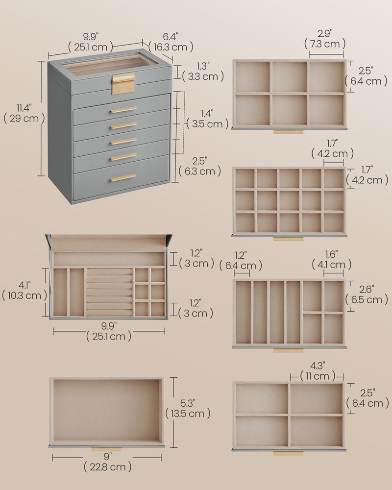 Jewelry Box Organizer - 4 Layer - Glass Lid - Large Storage
