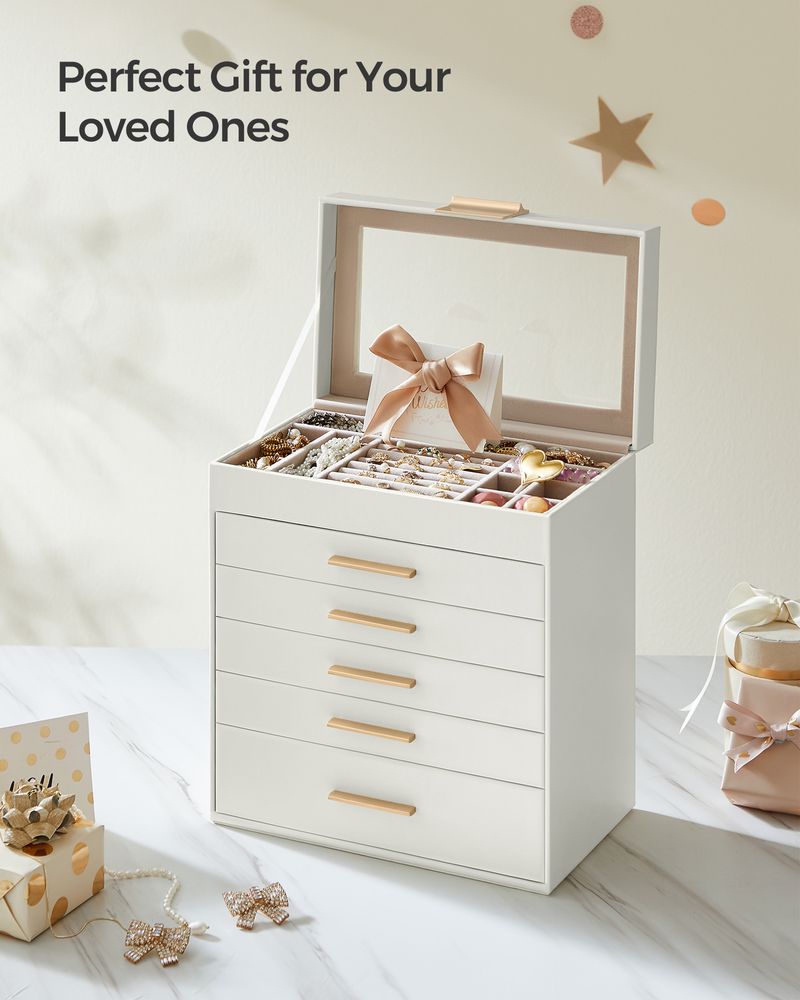 Jewelry Box Organizer - 4 Layer - Glass Lid - Large Storage