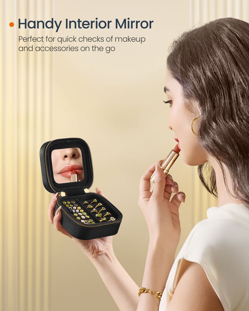 Travel Jewelry Case - Portable Organizer With Mirror