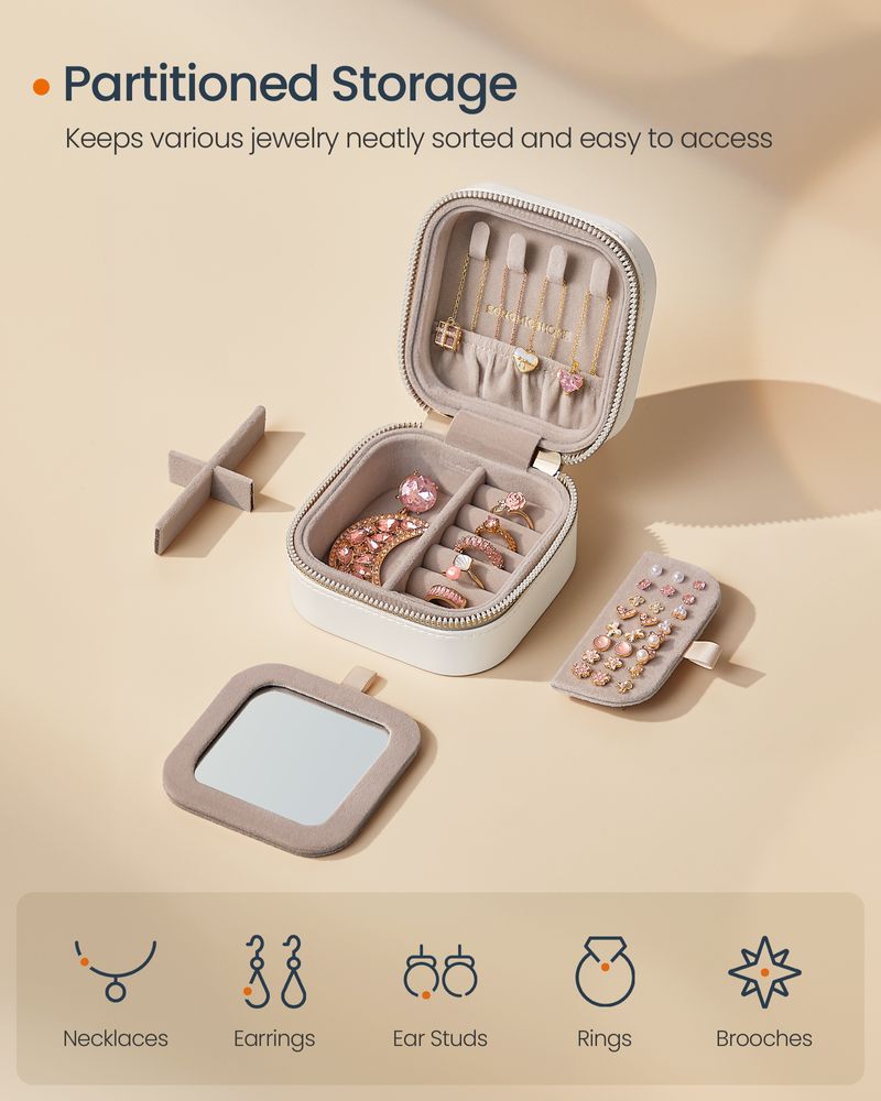 Travel Jewelry Case - Portable Organizer With Mirror