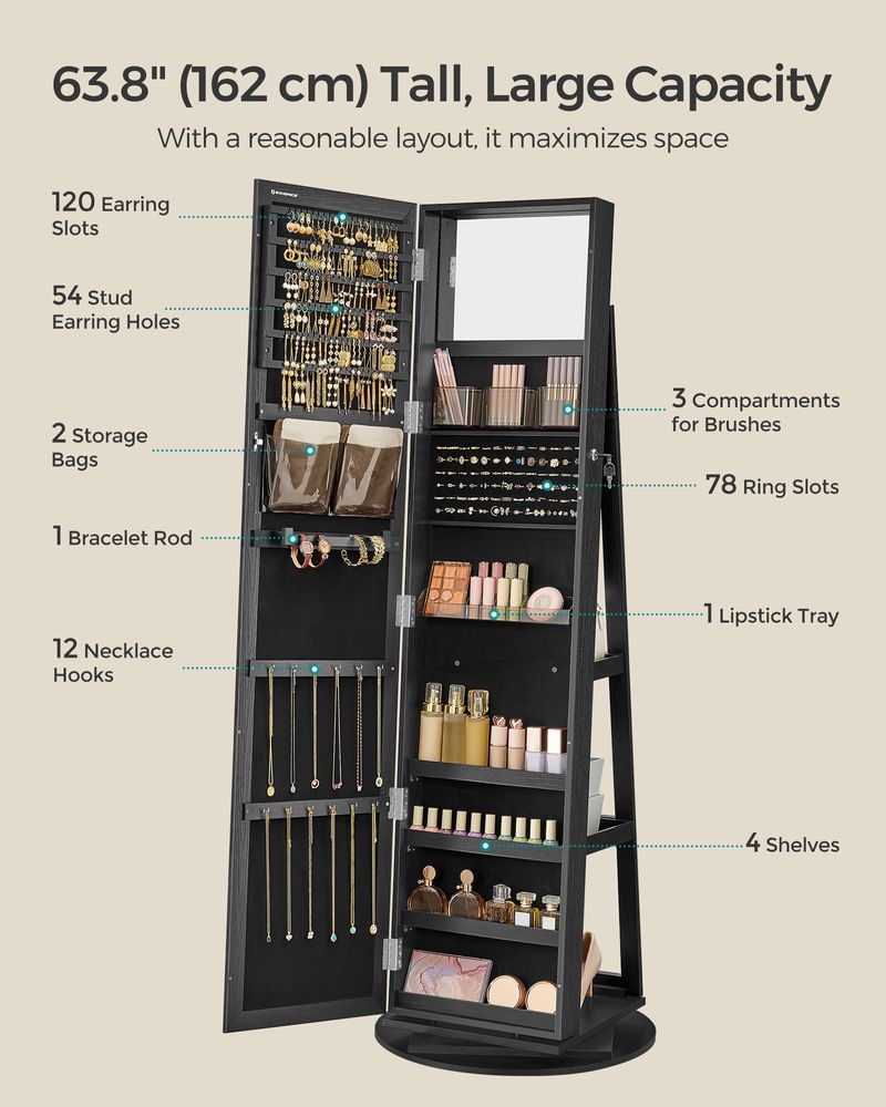 Jewelry Organizer Cabinet - Lockable - Full Length Mirror