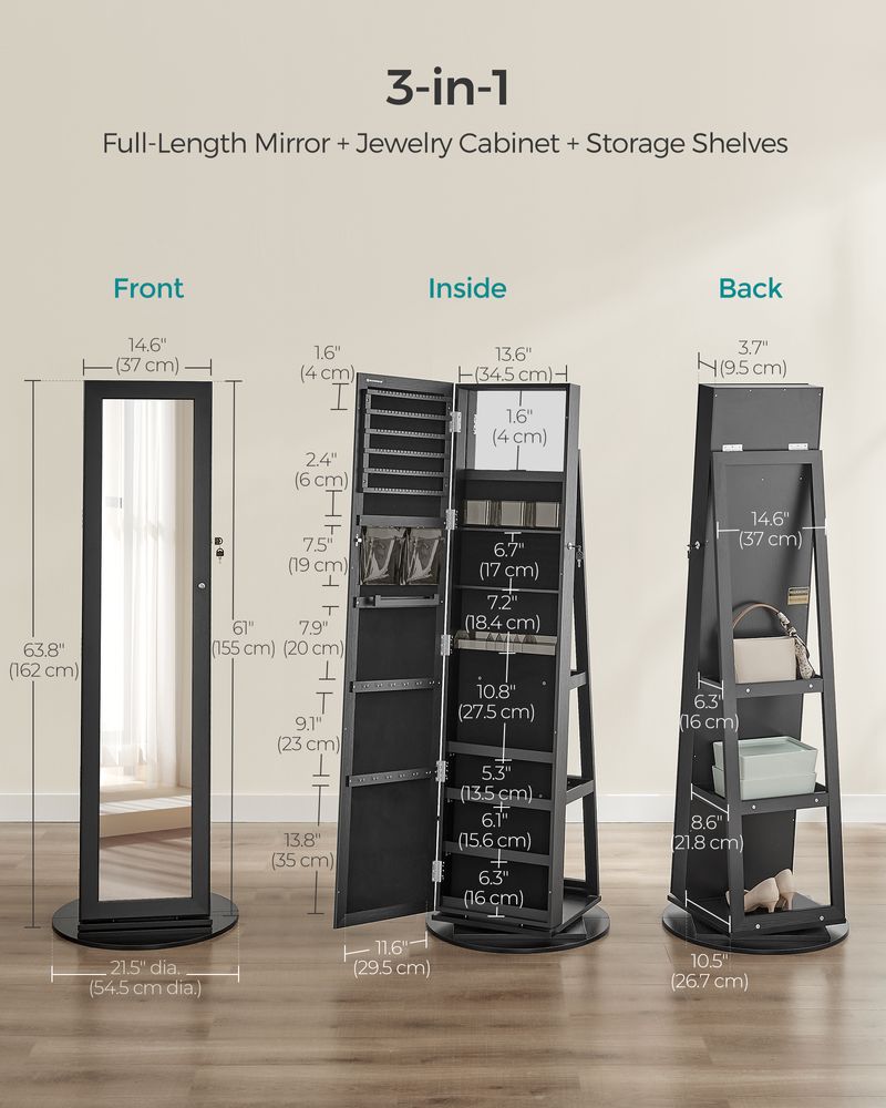 Jewelry Organizer Cabinet - Lockable - Full Length Mirror
