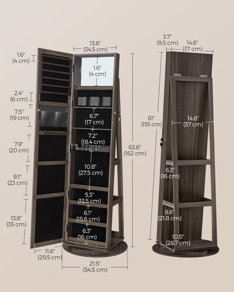 Jewelry Organizer Cabinet - Lockable - Full Length Mirror