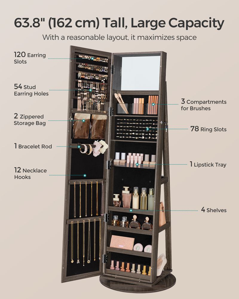 Jewelry Organizer Cabinet - Lockable - Full Length Mirror