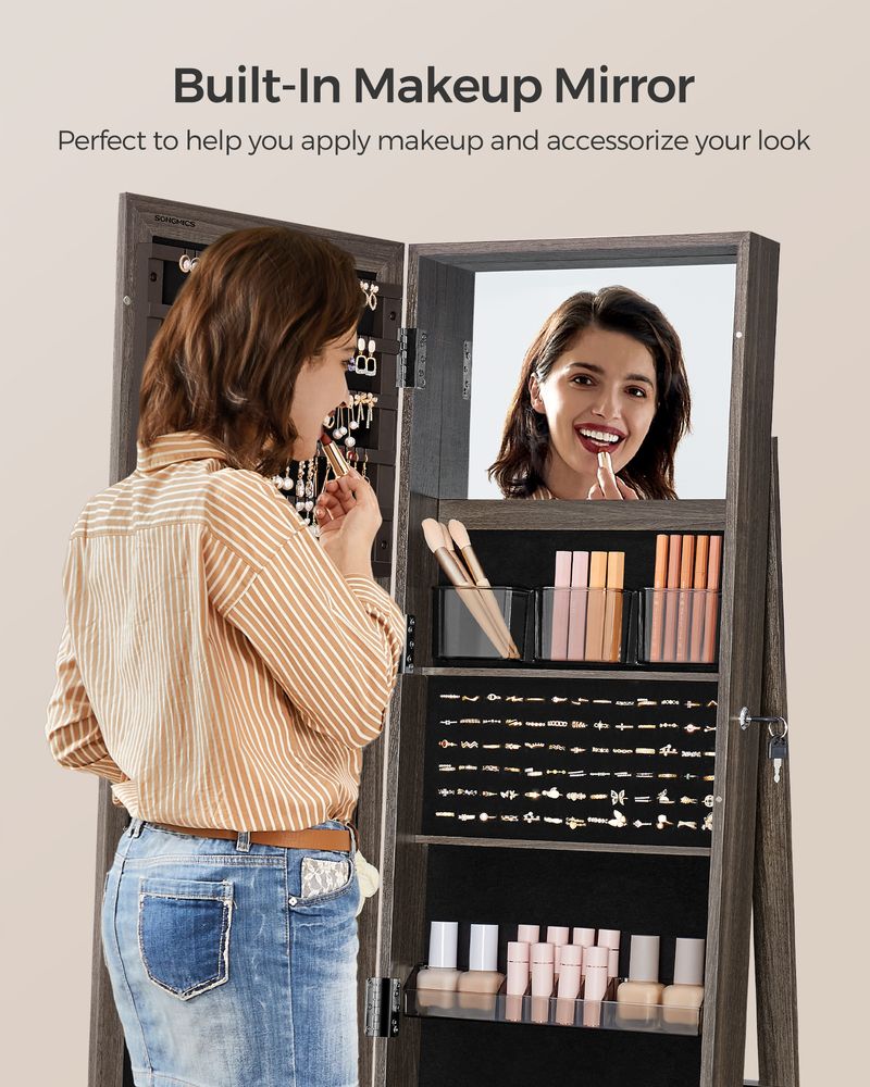 Jewelry Organizer Cabinet - Lockable - Full Length Mirror
