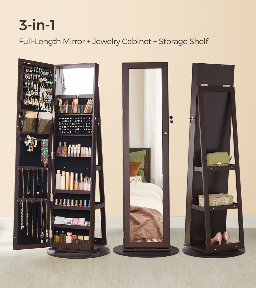 Jewelry Organizer Cabinet - Lockable - Full Length Mirror