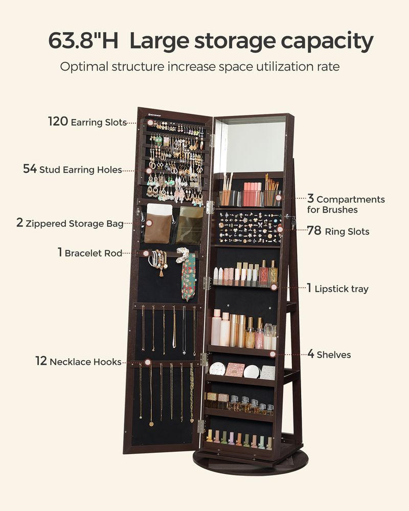 Jewelry Organizer Cabinet - Lockable - Full Length Mirror