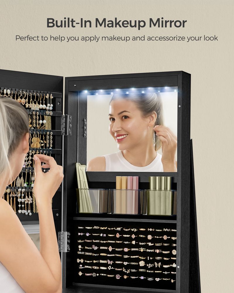 Jewelry Organizer Cabinet - Lockable - Mirror - 6 LED Lights