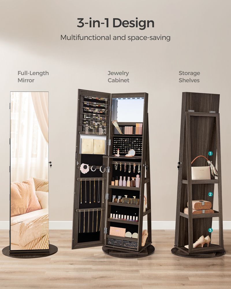 Jewelry Organizer Cabinet - Lockable - Mirror - 6 LED Lights