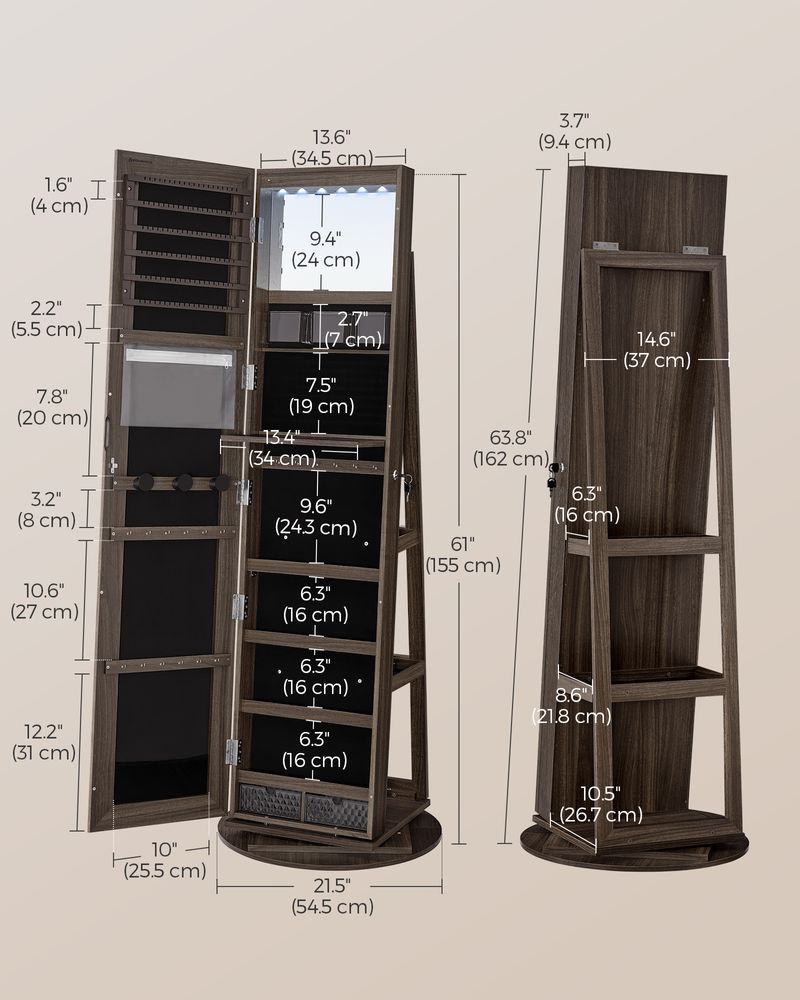 Jewelry Organizer Cabinet - Lockable - Mirror - 6 LED Lights