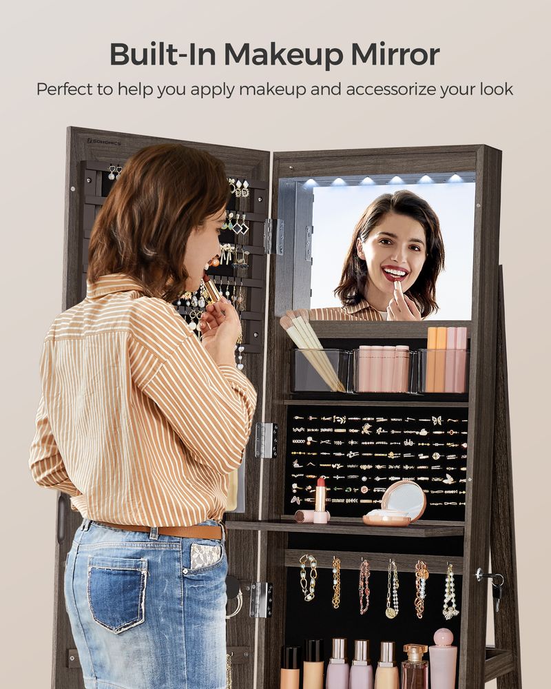Jewelry Organizer Cabinet - Lockable - Mirror - 6 LED Lights