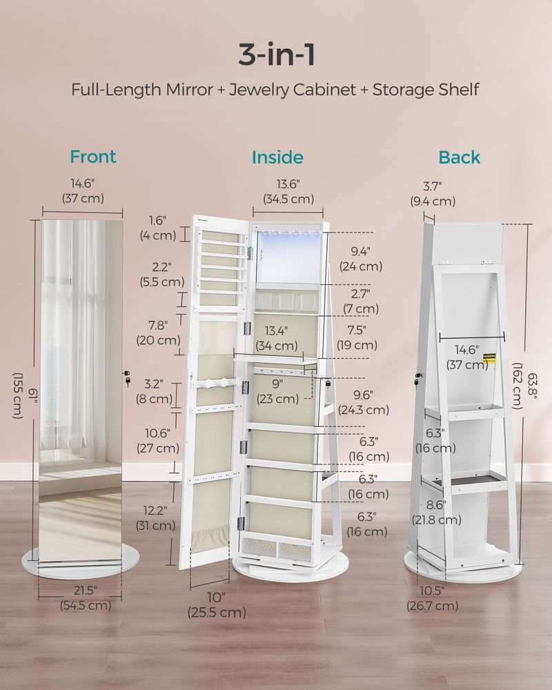 Jewelry Organizer Cabinet - Lockable - Mirror - 6 LED Lights