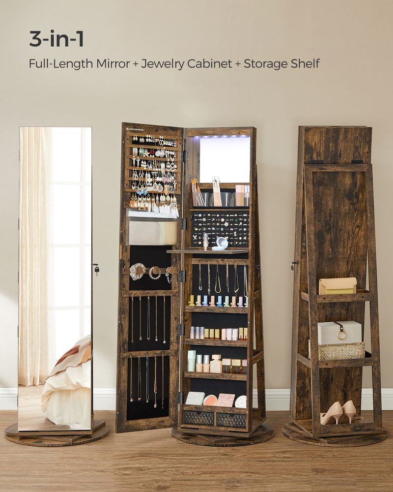 Jewelry Organizer Cabinet - Lockable - Mirror - 6 LED Lights