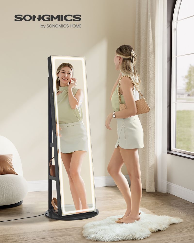 Jewelry Cabinet Standing - Full Length Mirror - Adjustable LED Lights