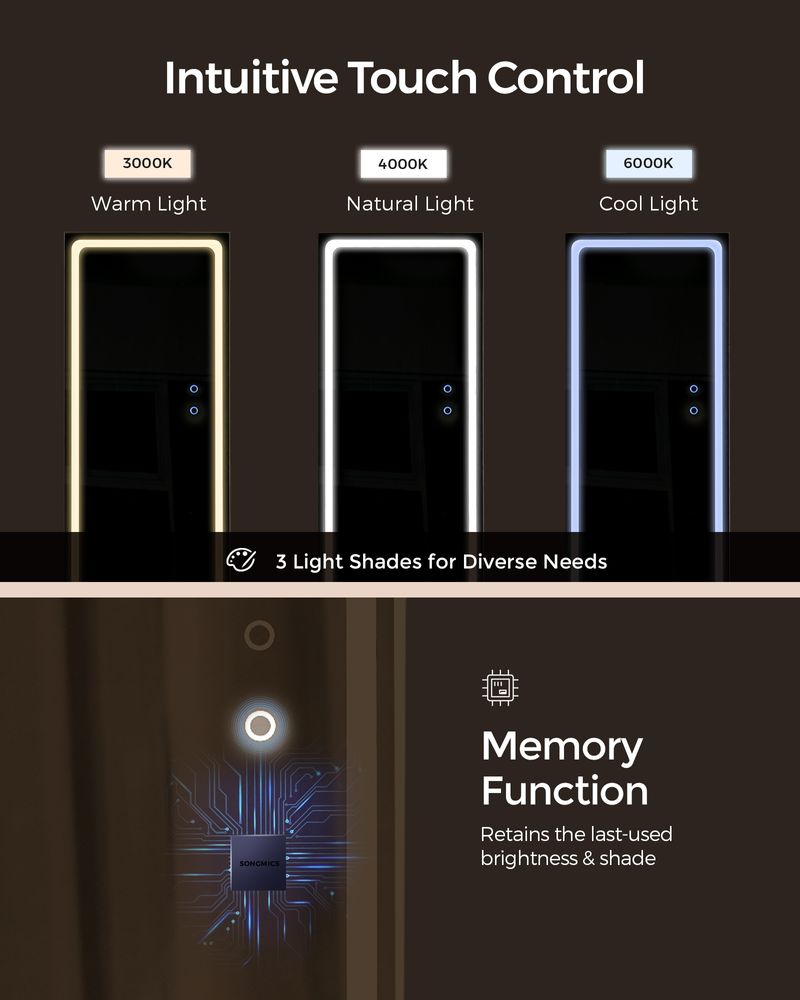 Jewelry Cabinet Standing - Full Length Mirror - Adjustable LED Lights