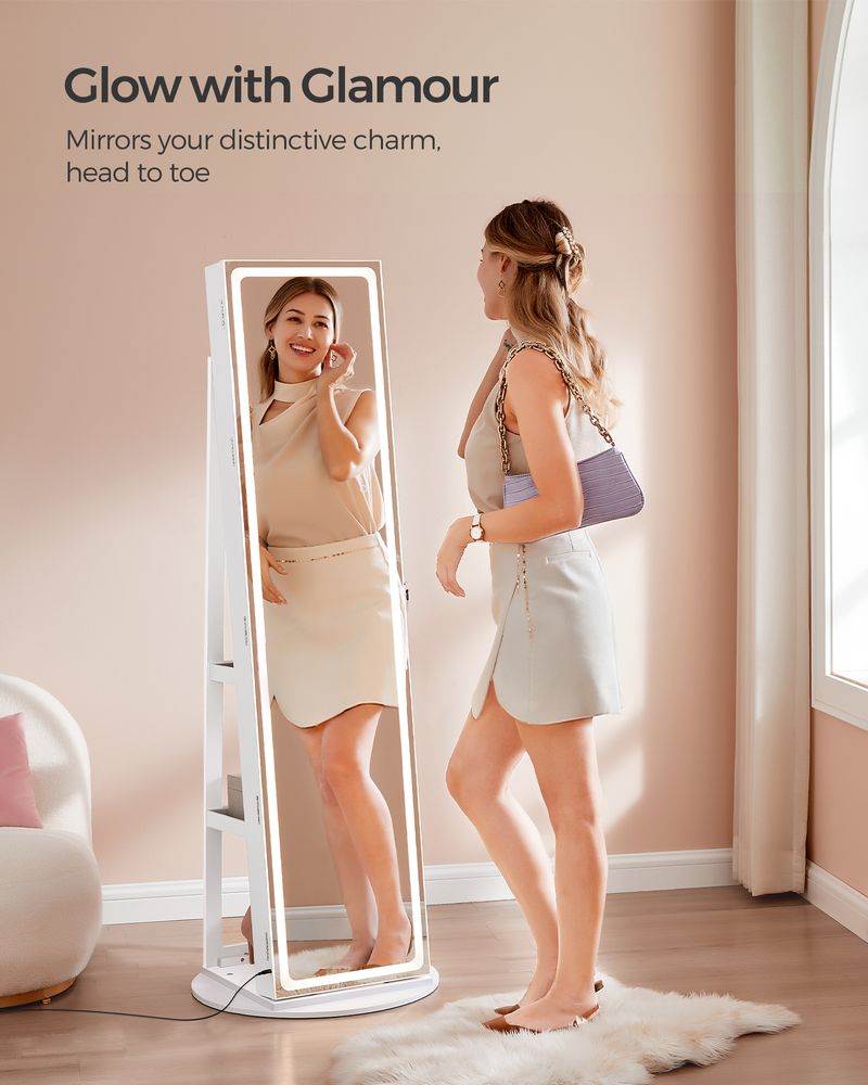 Jewelry Cabinet Standing - Full Length Mirror - Adjustable LED Lights