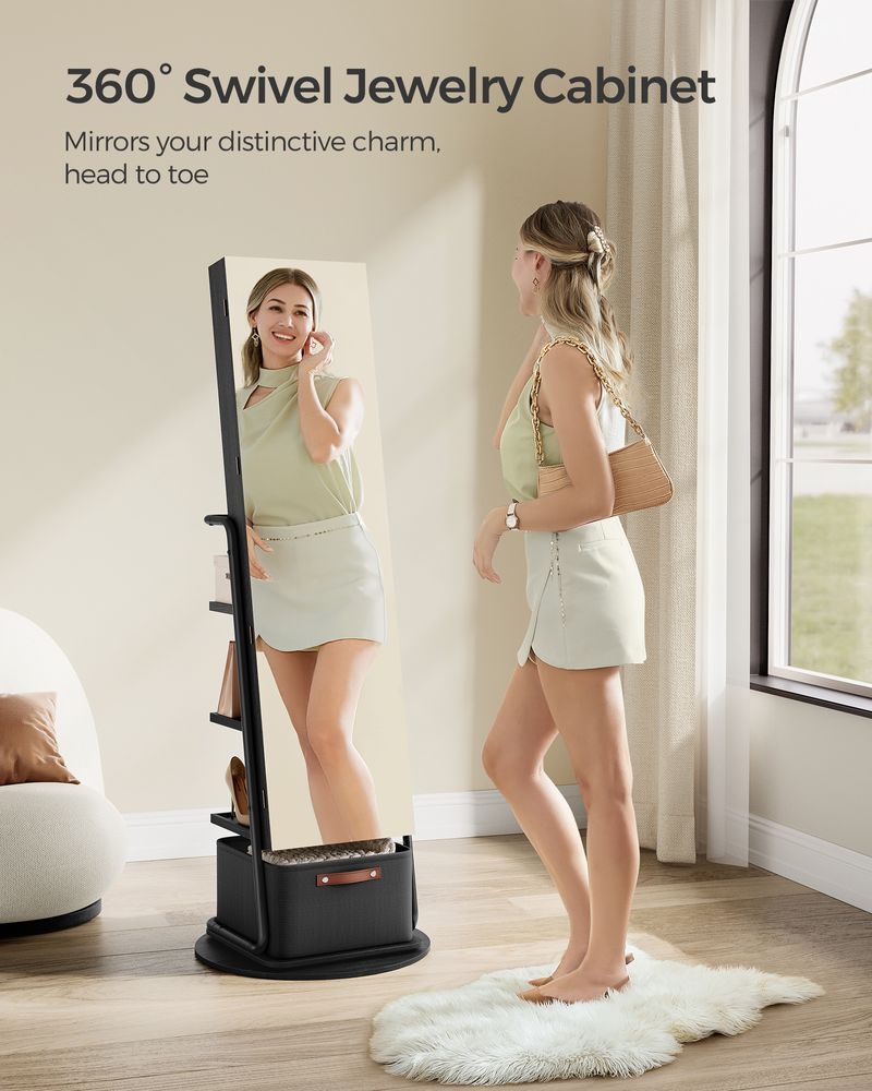 Jewelry Cabinet - 360 Degree Swivel - Mirrored With Lights