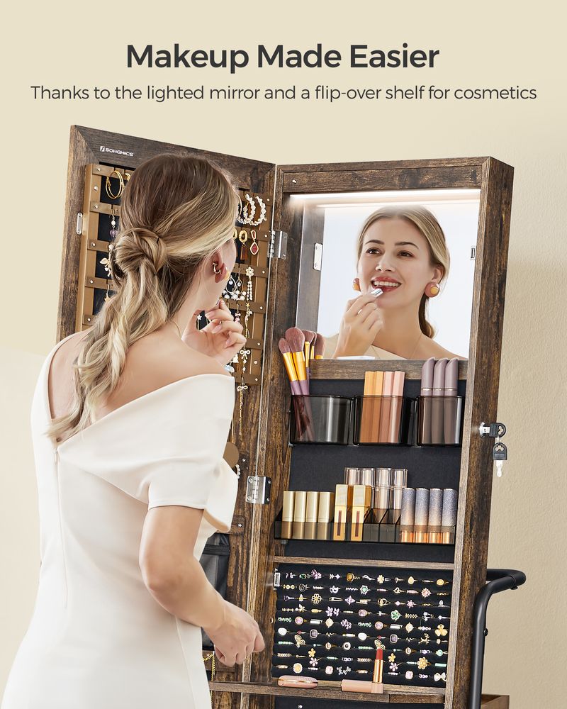 Jewelry Cabinet - 360 Degree Swivel - Mirrored With Lights