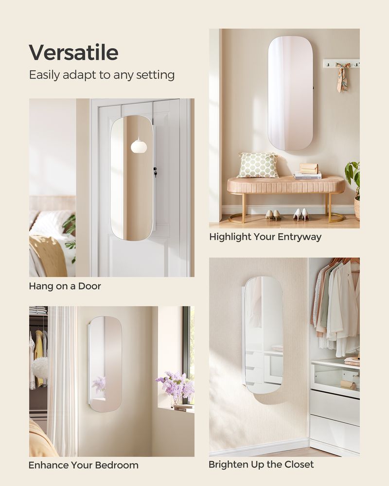 Wall Mounted Jewelry Organizer - Mirror Cabinet - LED Interior Light