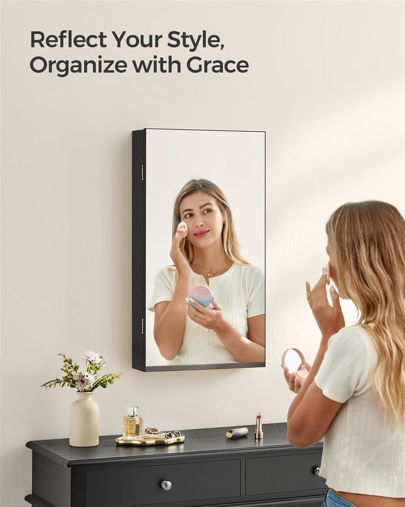 Jewelry Cabinet Armoire - Mirror With LED Lights - Wall Mounted