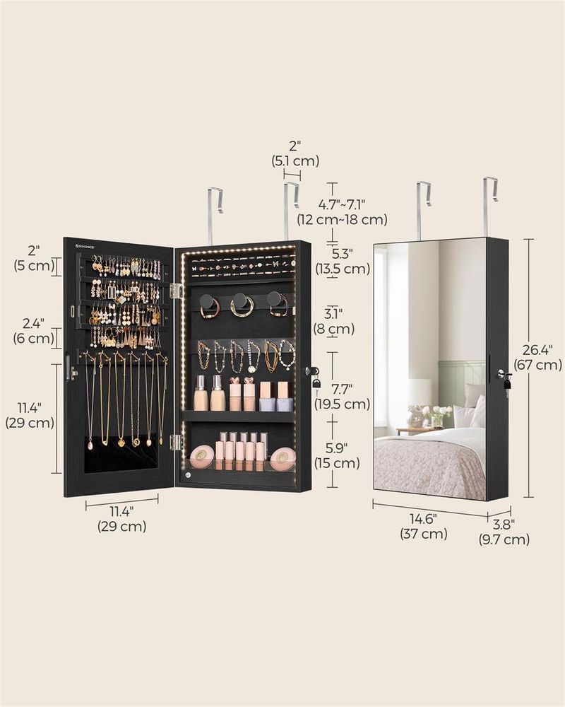 Jewelry Cabinet Armoire - Mirror With LED Lights - Wall Mounted