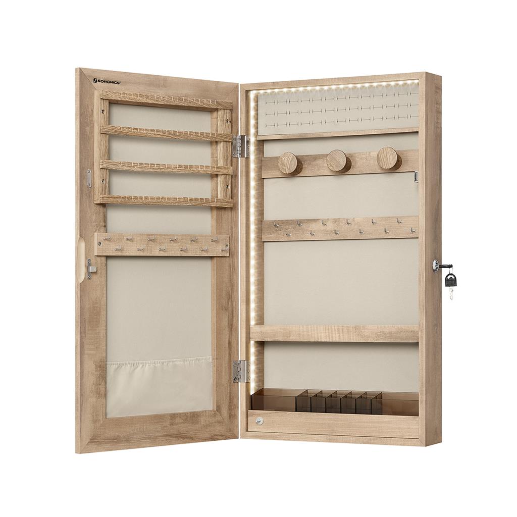 Jewelry Cabinet Armoire - Mirror With LED Lights - Wall Mounted