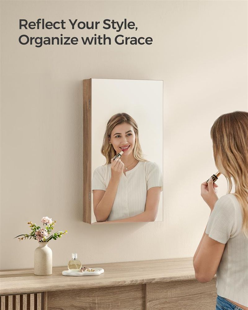 Jewelry Cabinet Armoire - Mirror With LED Lights - Wall Mounted