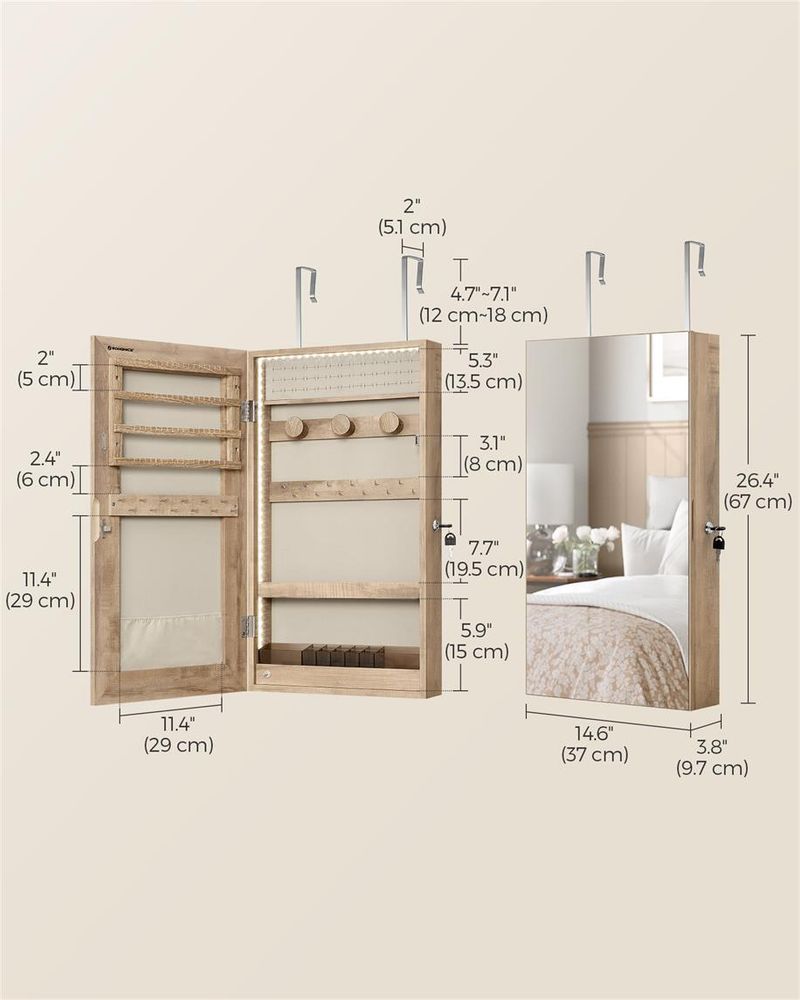 Jewelry Cabinet Armoire - Mirror With LED Lights - Wall Mounted