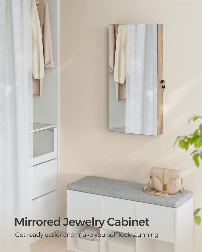 Jewelry Cabinet Armoire - Mirror With LED Lights - Wall Mounted