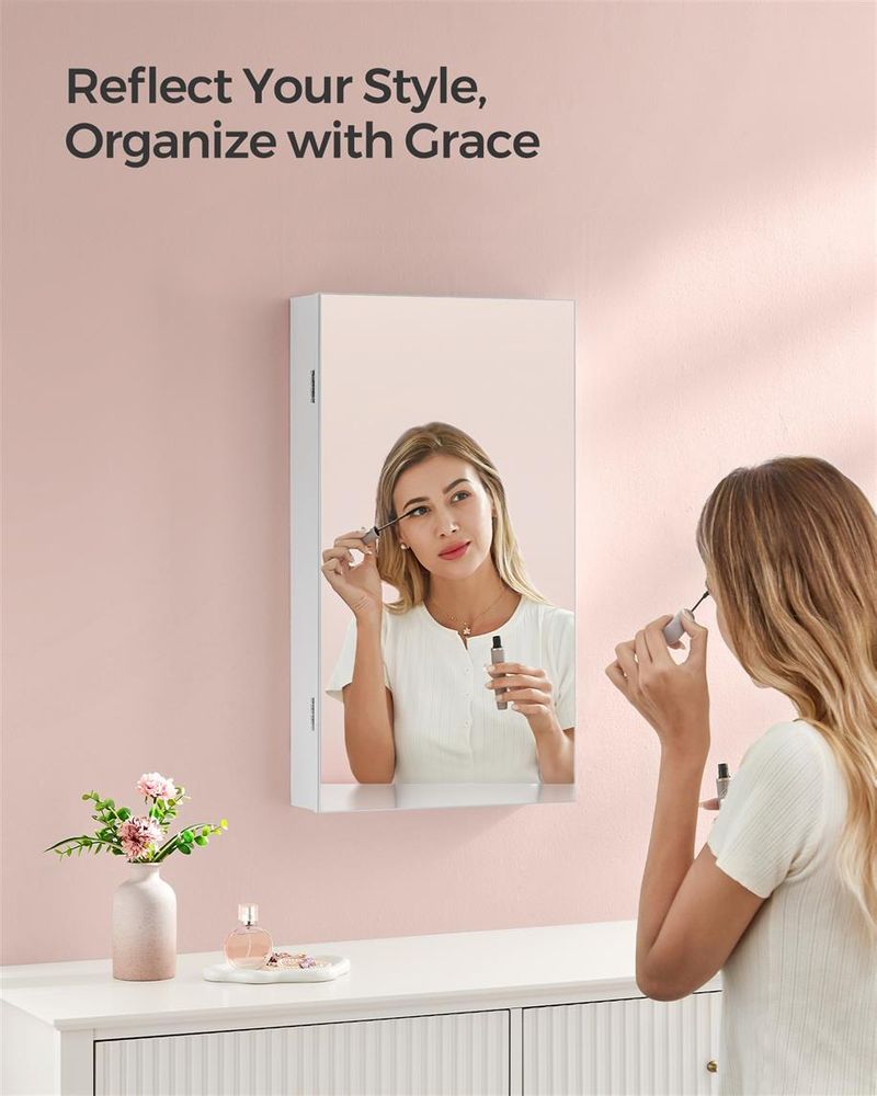 Jewelry Cabinet Armoire - Mirror With LED Lights - Wall Mounted