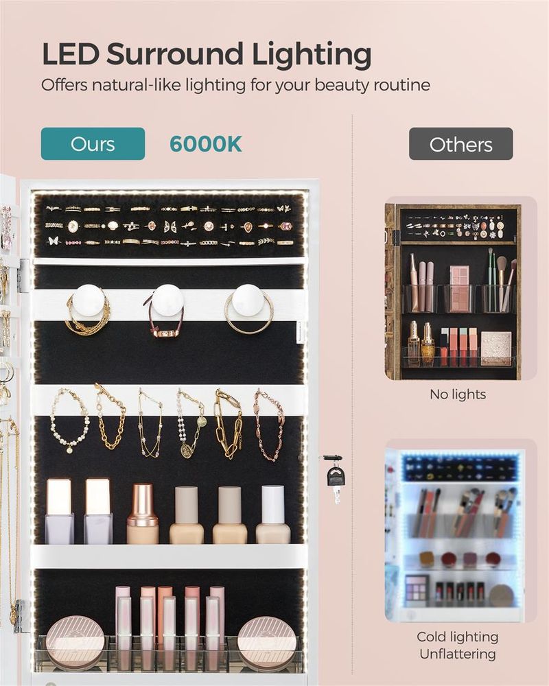 Jewelry Cabinet Armoire - Mirror With LED Lights - Wall Mounted