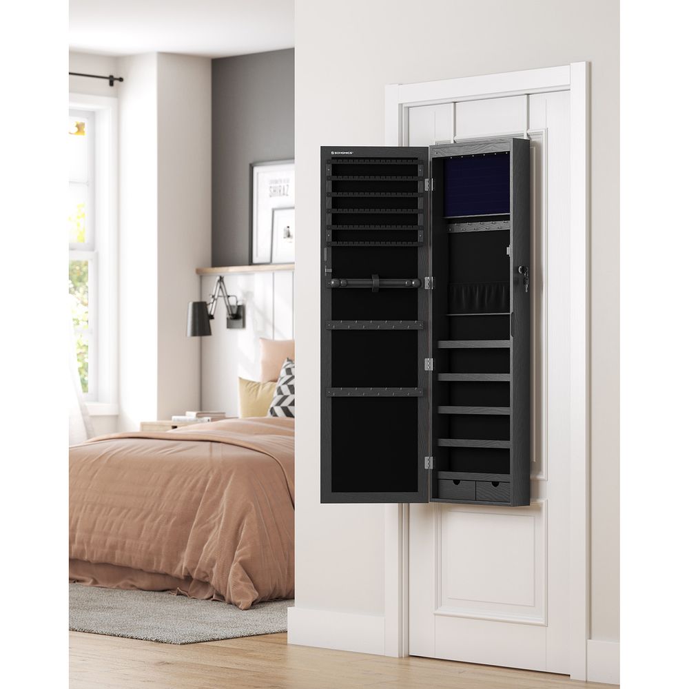 Jewelry Armoire Organizer - Lockable - Wall Or Door Mounted Mirror