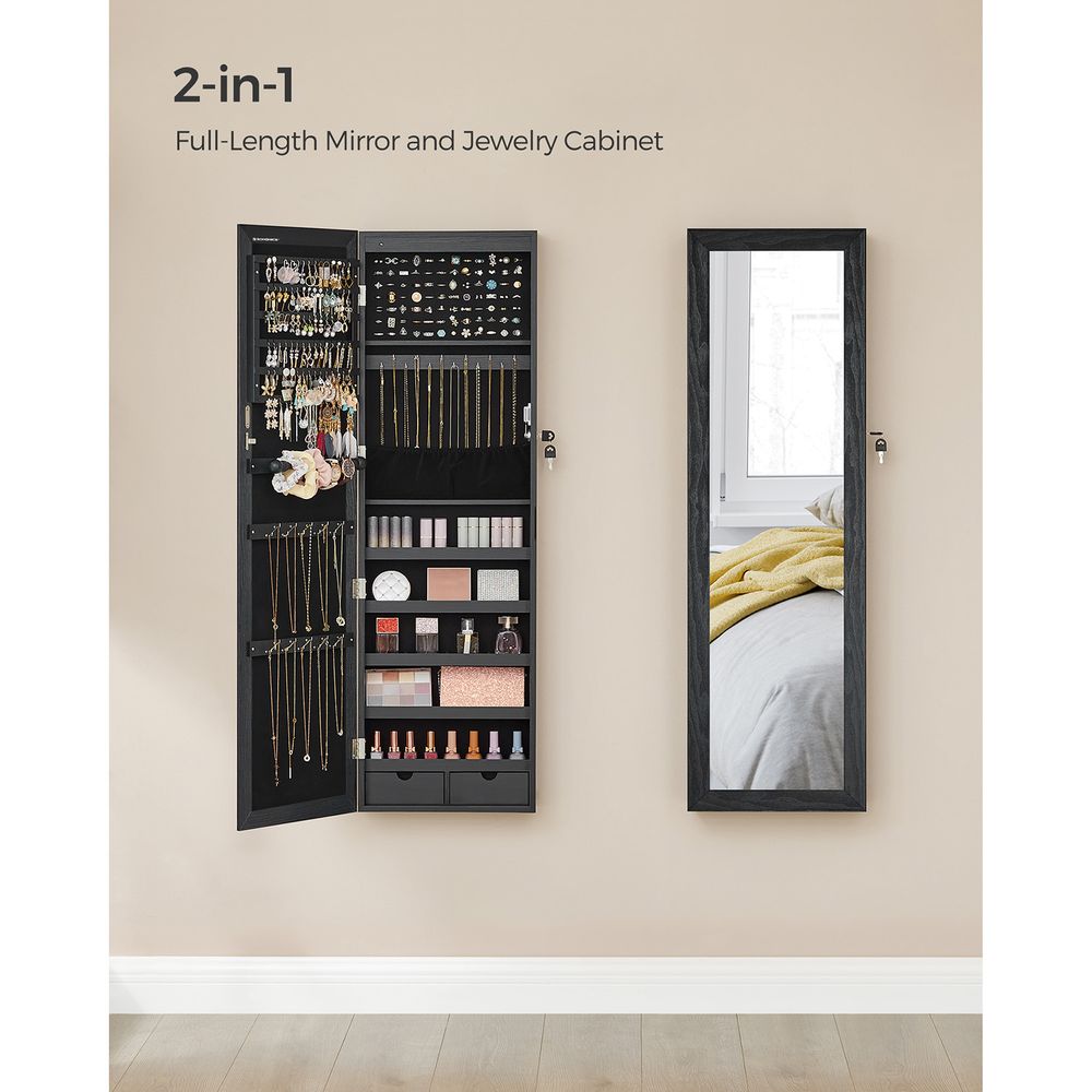 Jewelry Armoire Organizer - Lockable - Wall Or Door Mounted Mirror