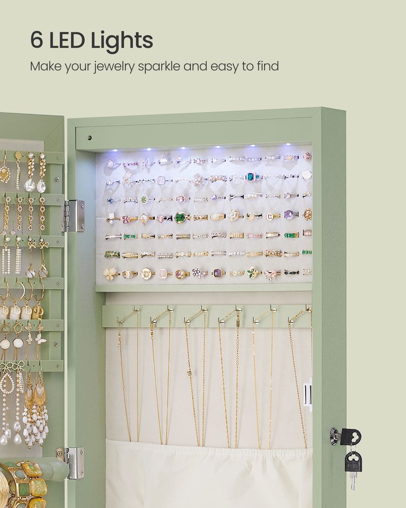 Jewelry Armoire Organizer - Lockable - Wall Or Door Mounted Mirror