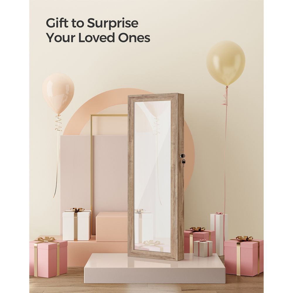 Jewelry Armoire Organizer - Lockable - Wall Or Door Mounted Mirror