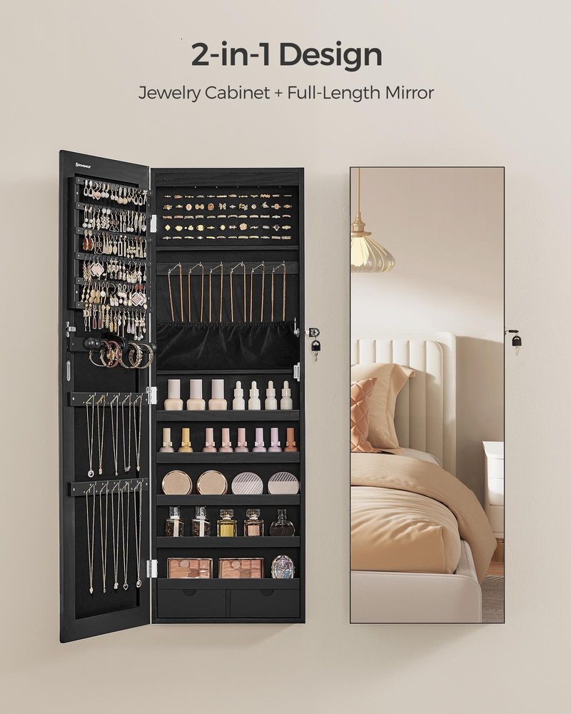 Jewelry Armoire Cabinet - Wall Mounted - LED Mirror Storage