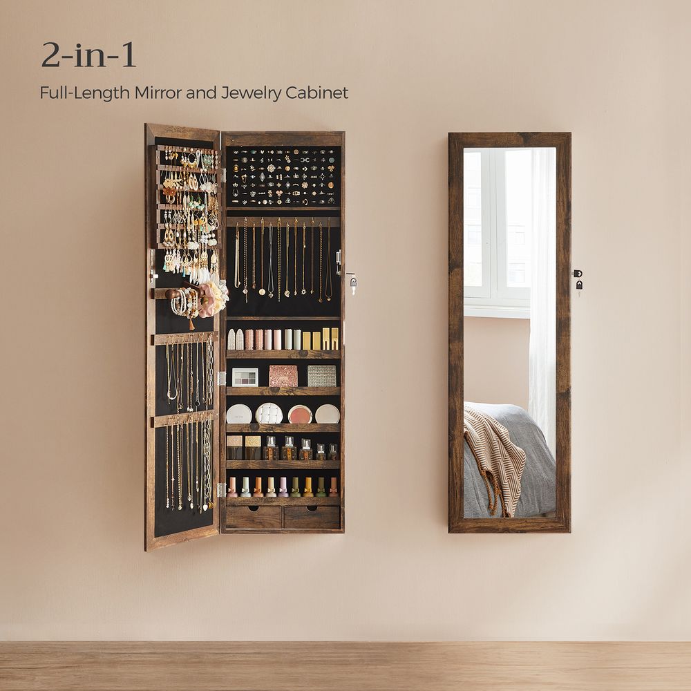 Jewelry Armoire Organizer - Lockable - Wall Or Door Mounted Mirror