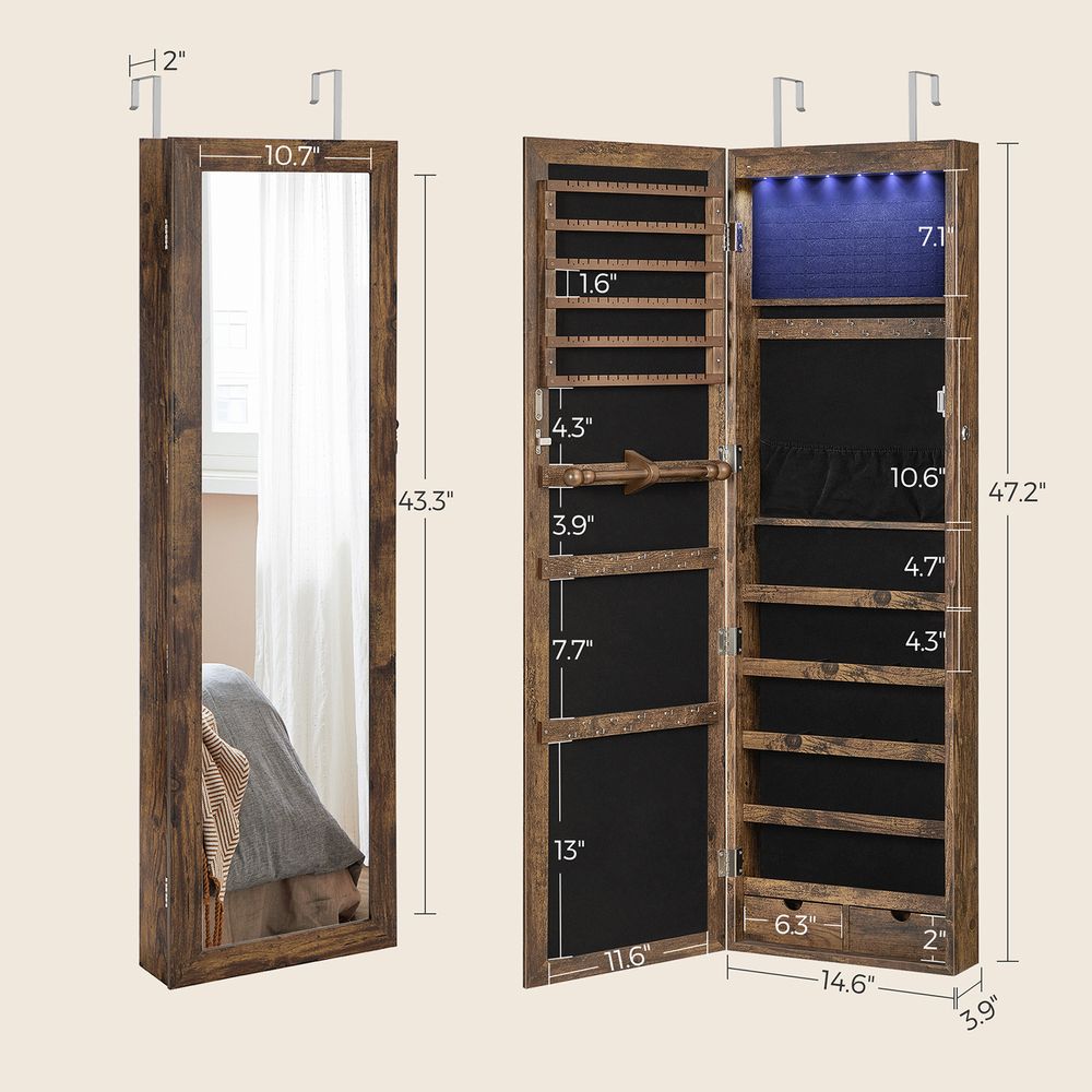 Jewelry Armoire Organizer - Lockable - Wall Or Door Mounted Mirror
