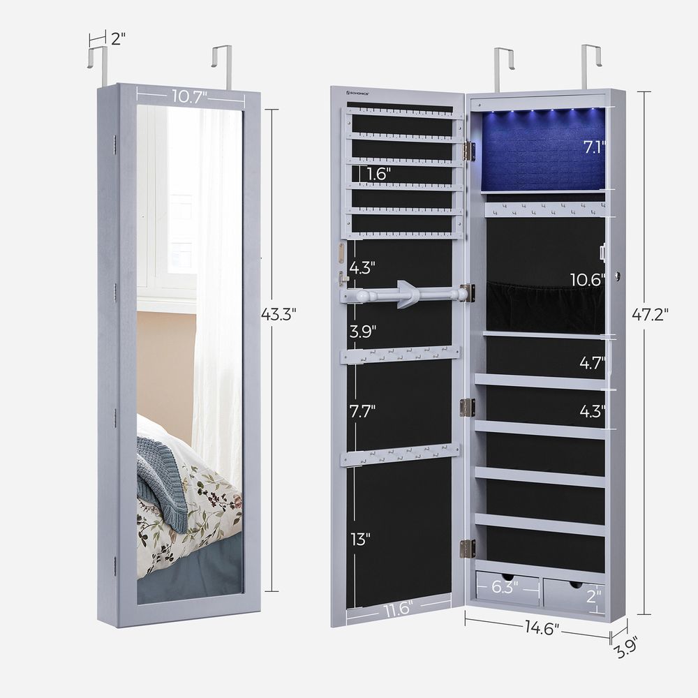 Jewelry Armoire Organizer - Lockable - Wall Or Door Mounted Mirror