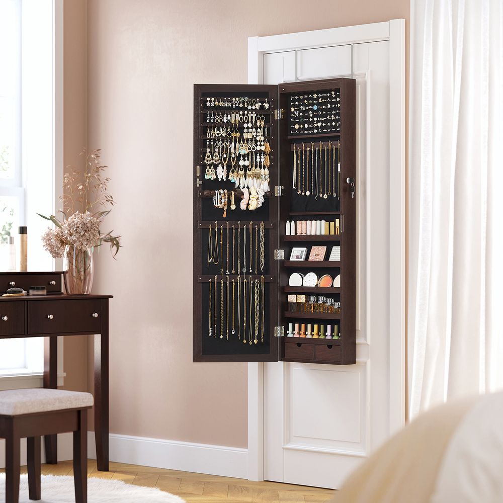Jewelry Armoire Organizer - Lockable - Wall Or Door Mounted Mirror