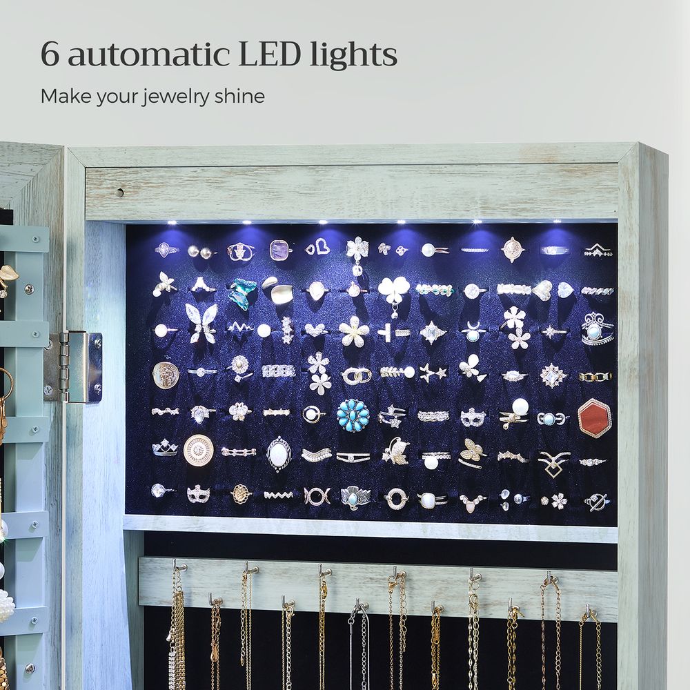 Jewelry Armoire Organizer - Lockable - Wall Or Door Mounted Mirror