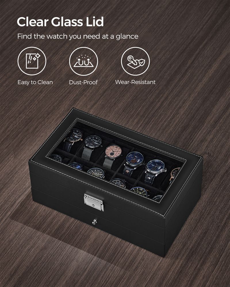 Watch Case Organizer - 6 Slot Lockable - Glass Lid Storage