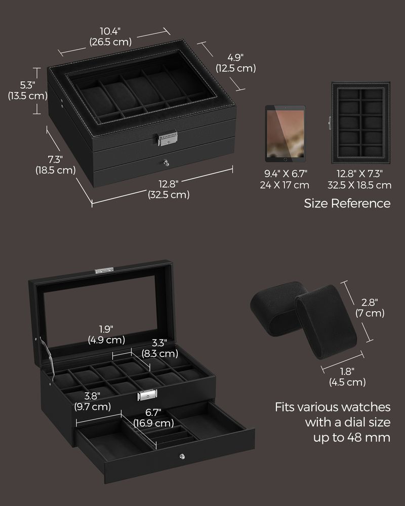 Watch Case Organizer - 6 Slot Lockable - Glass Lid Storage