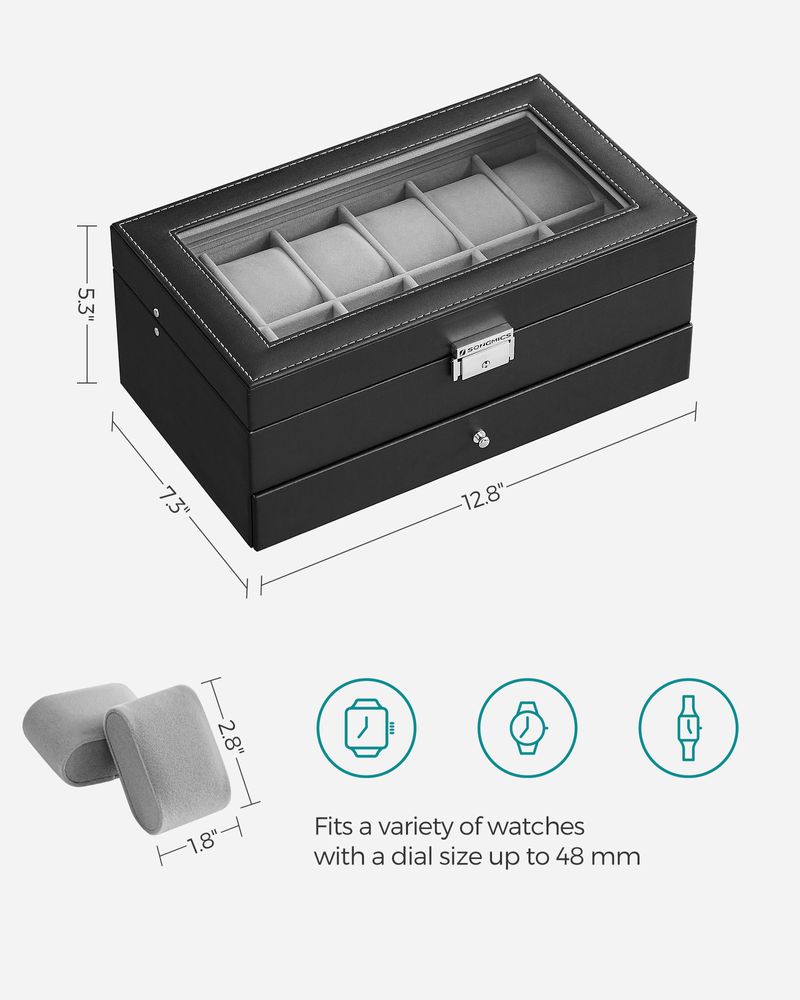 Watch Case Organizer - 6 Slot Lockable - Glass Lid Storage