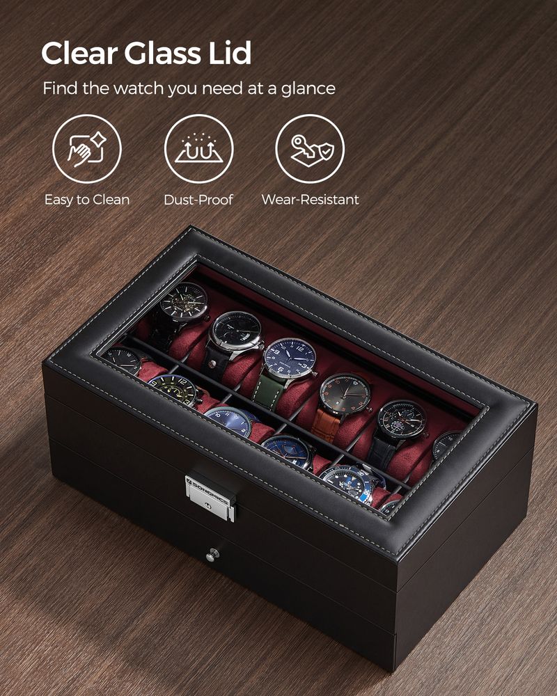 Watch Case Organizer - 6 Slot Lockable - Glass Lid Storage
